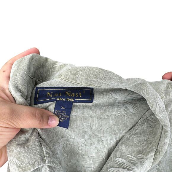 Nat Nast Silk hawaiian Shirt Green Floral Palm Tree Button Up Men Size XL - Picture 6 of 6